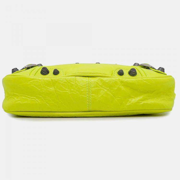 Pre Owned Balenciaga Neo Cagole Small Shocking Yellow Arena Lambskin Shoulder Bag