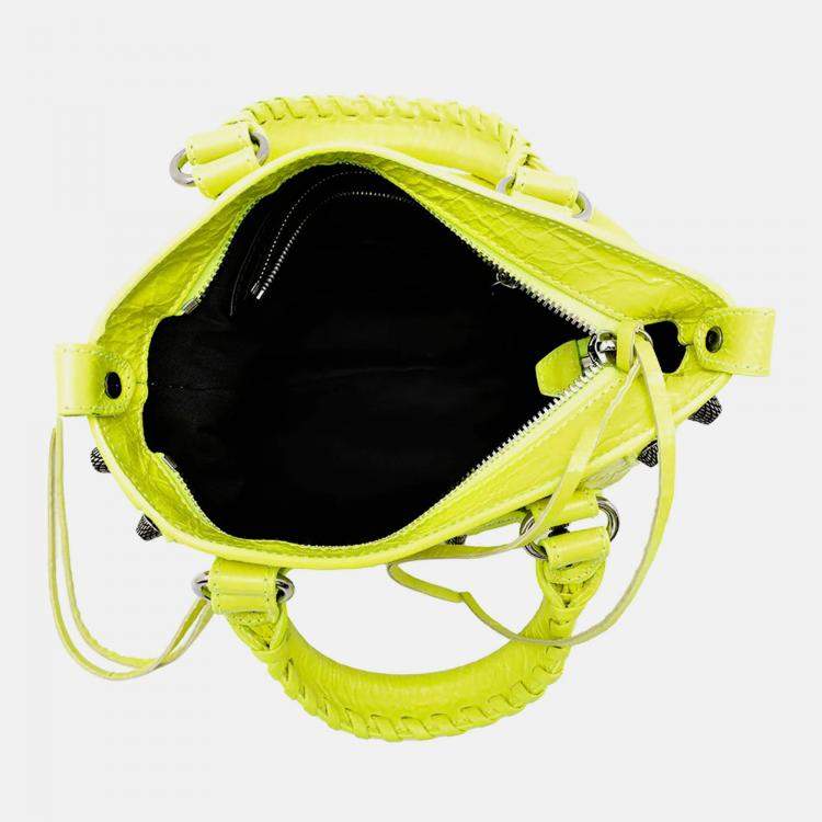 Pre Owned Balenciaga Neo Cagole Small Shocking Yellow Arena Lambskin Shoulder Bag