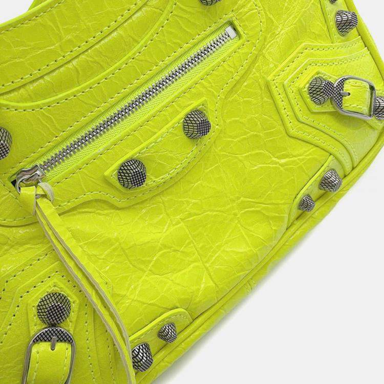 Pre Owned Balenciaga Neo Cagole Small Shocking Yellow Arena Lambskin Shoulder Bag