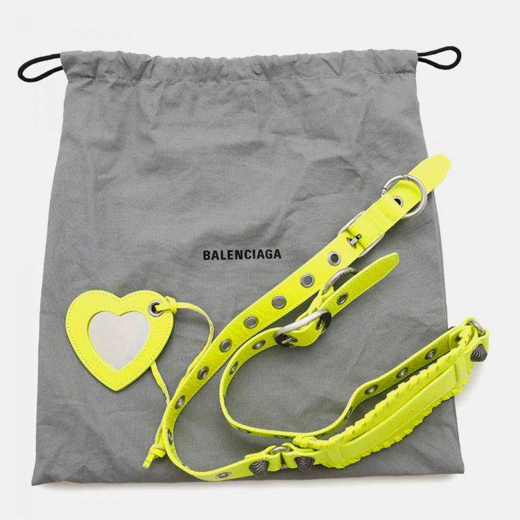 Pre Owned Balenciaga Neo Cagole Small Shocking Yellow Arena Lambskin Shoulder Bag
