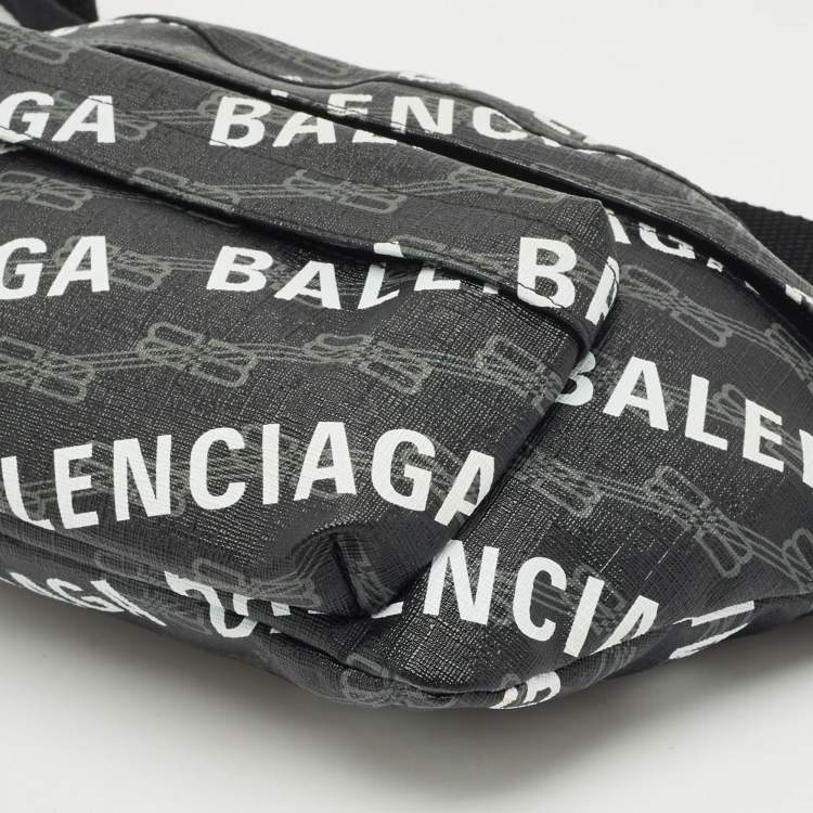 Pre Owned Balenciaga Black BB Monogram Coated Canvas Logo Medium Signature Belt Bag