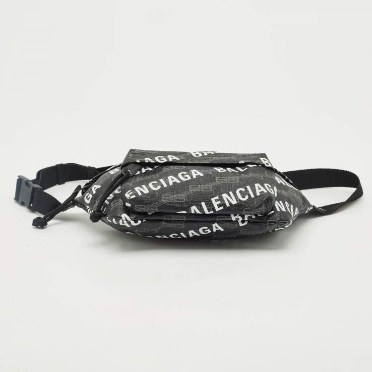 Pre Owned Balenciaga Black BB Monogram Coated Canvas Logo Medium Signature Belt Bag
