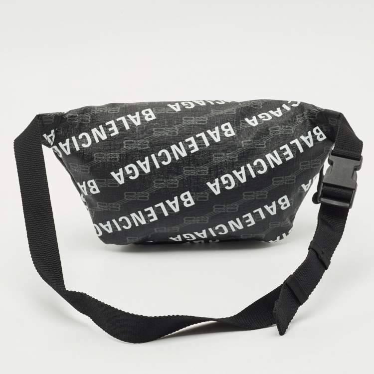 Pre Owned Balenciaga Black BB Monogram Coated Canvas Logo Medium Signature Belt Bag