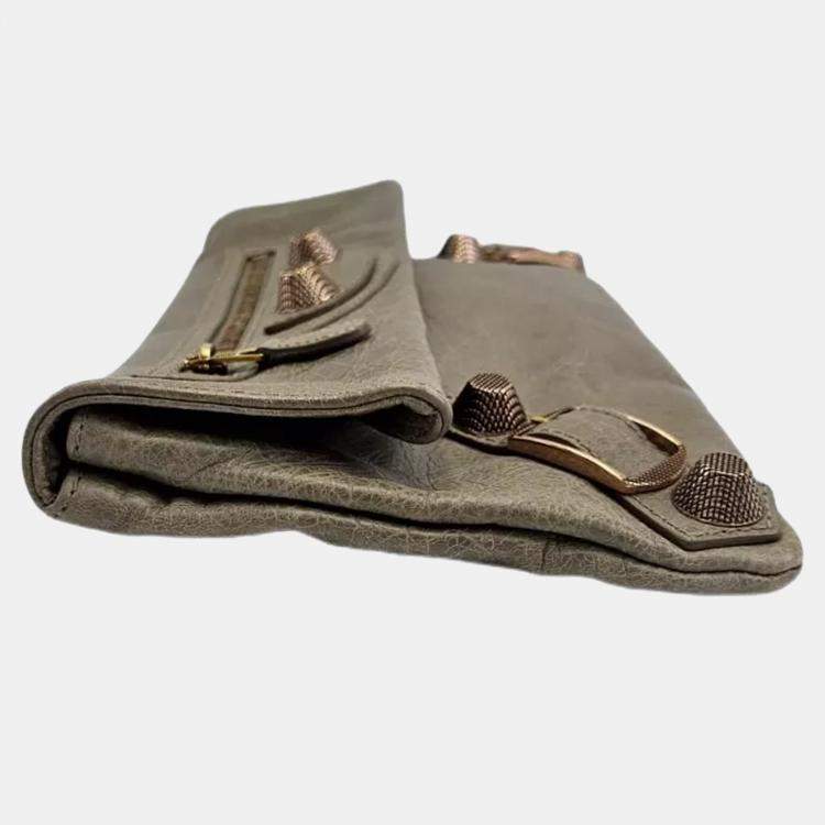 Pre Owned Balenciaga Envelope Grey Leather Clutch Bag