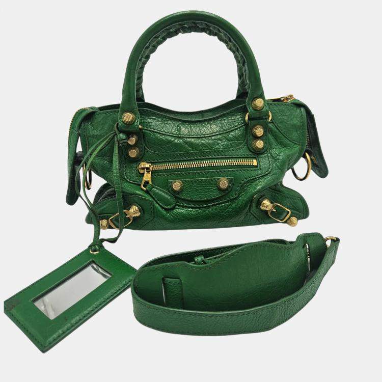 Pre Owned Balenciaga Mini Classic City Green Leather Edge Top Handle Bag