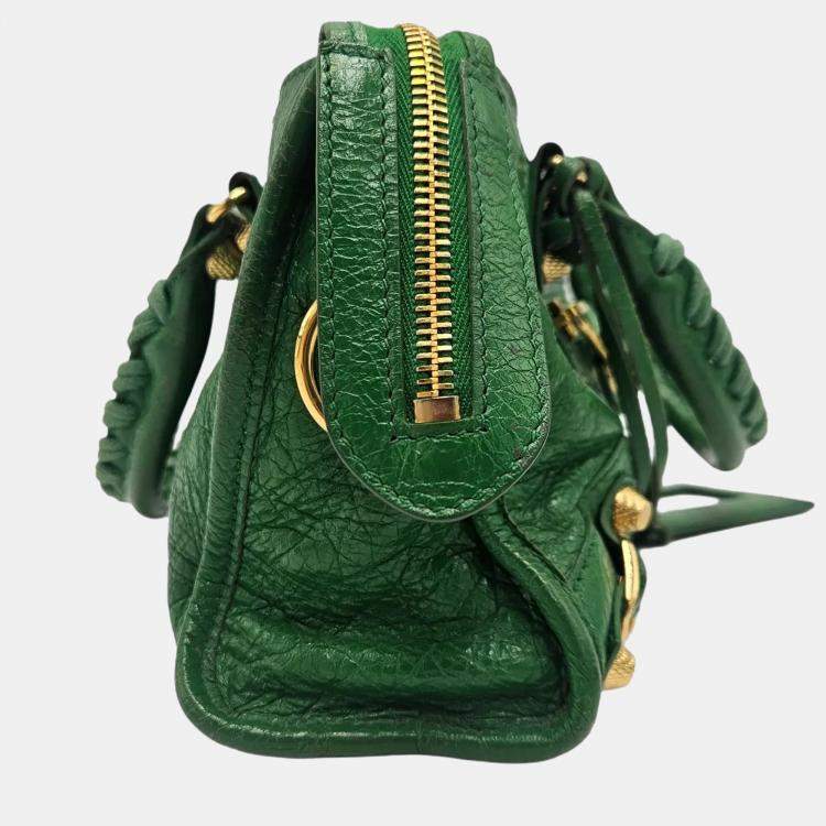 Pre Owned Balenciaga Mini Classic City Green Leather Edge Top Handle Bag