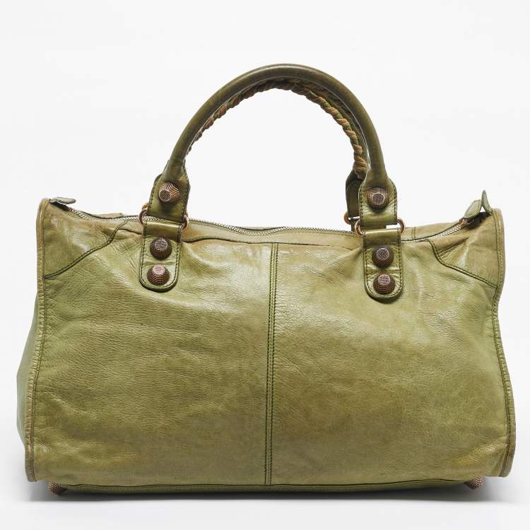 Pre Owned Balenciaga Kiwi Green Leather GGH Work Tote
