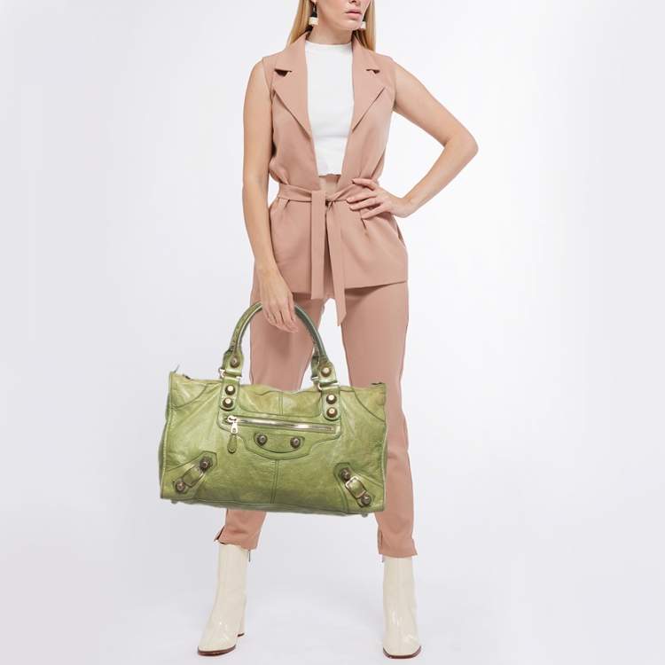 Pre Owned Balenciaga Kiwi Green Leather GGH Work Tote