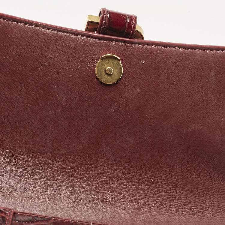 Pre Owned Balenciaga Burgundy Croc Embossed Leather Small Hourglass Top Handle Bag