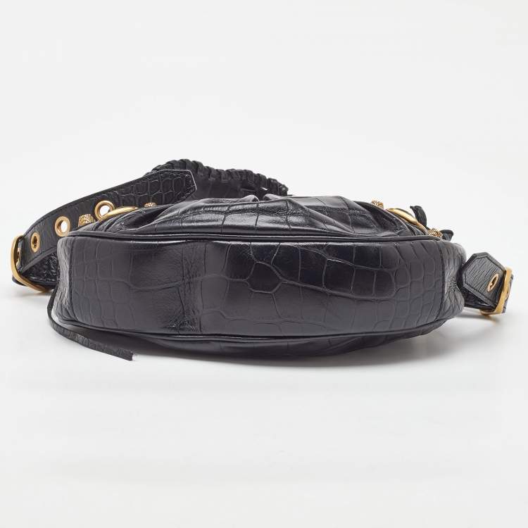Pre Owned Balenciaga Black Croc Embossed Leather XS Le Cagole Shoulder Bag
