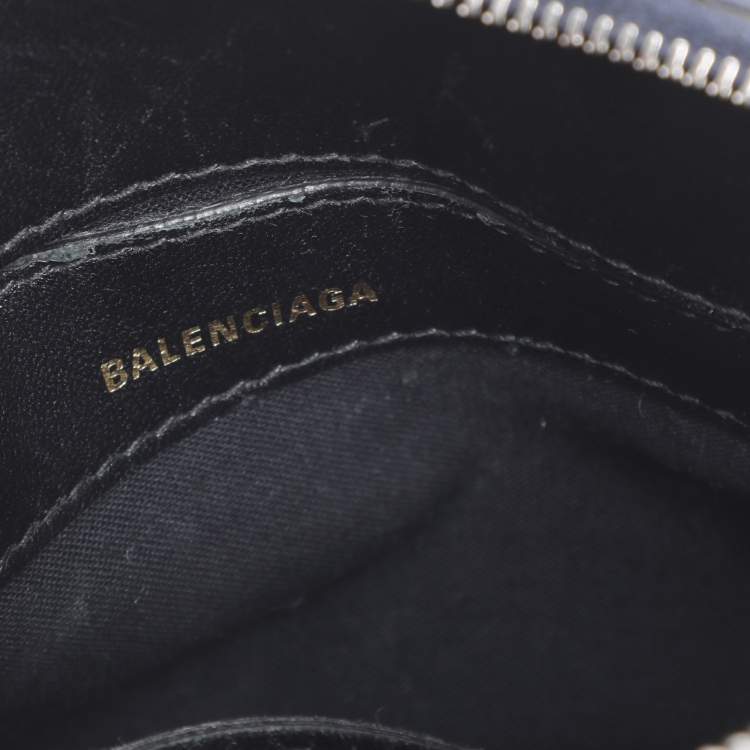 Pre Owned Balenciaga Blue Croc Embossed Leather XXS Ville Satchel