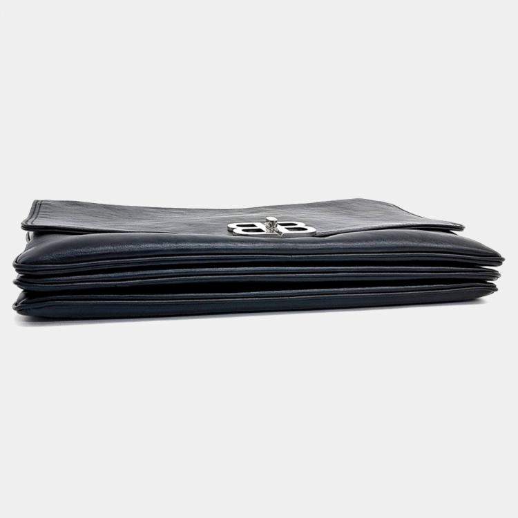 Pre Owned Balenciaga Black Leather Flap BB Soft Bag