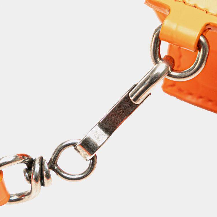 Pre Owned Balenciaga Orange Mini Croc Embossed Calfskin Neo Classic City