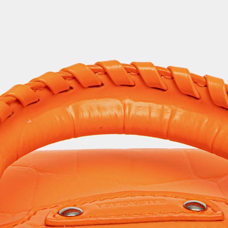 Pre Owned Balenciaga Orange Mini Croc Embossed Calfskin Neo Classic City