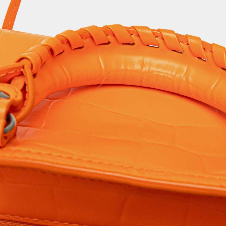 Pre Owned Balenciaga Orange Mini Croc Embossed Calfskin Neo Classic City