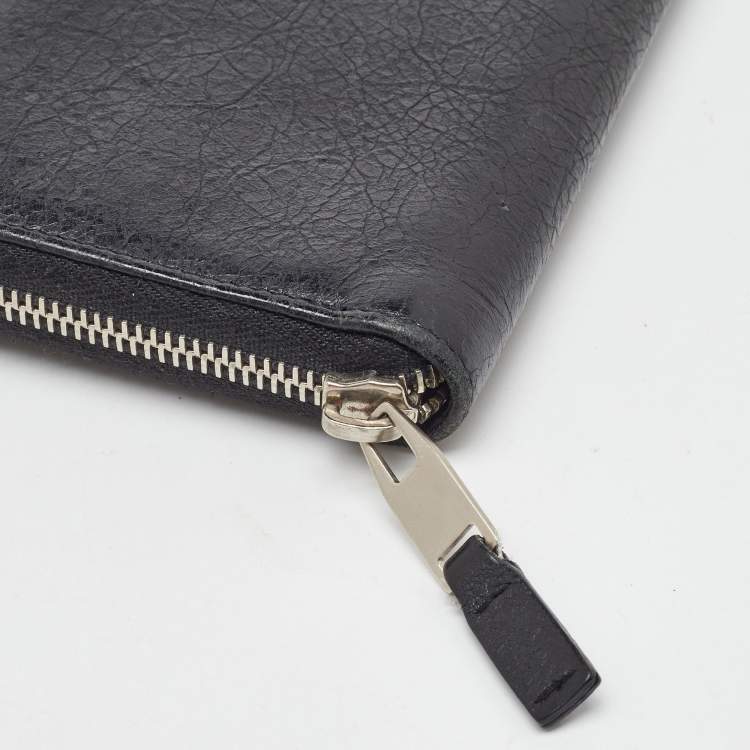 Pre Owned Balenciaga Black Leather Zip Around Wallet