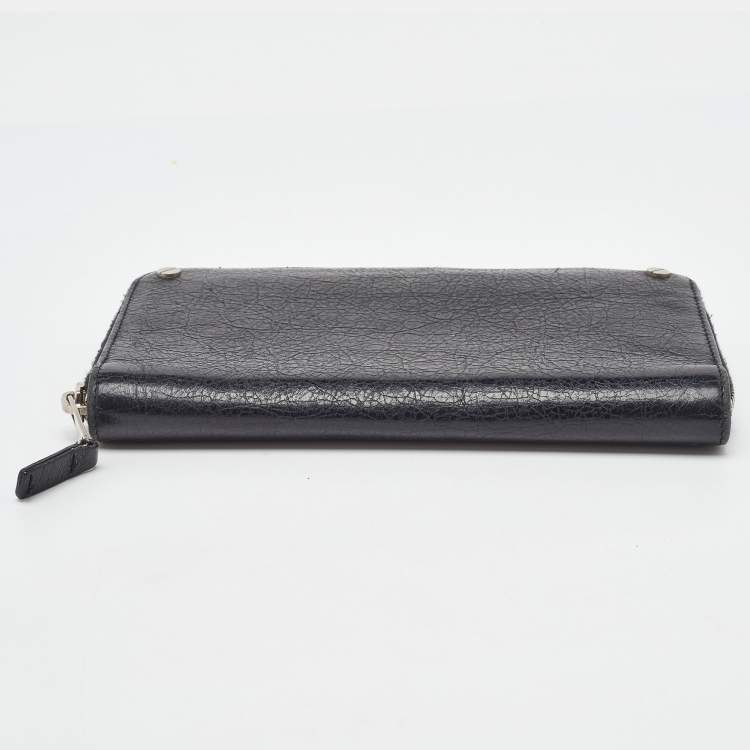 Pre Owned Balenciaga Black Leather Zip Around Wallet