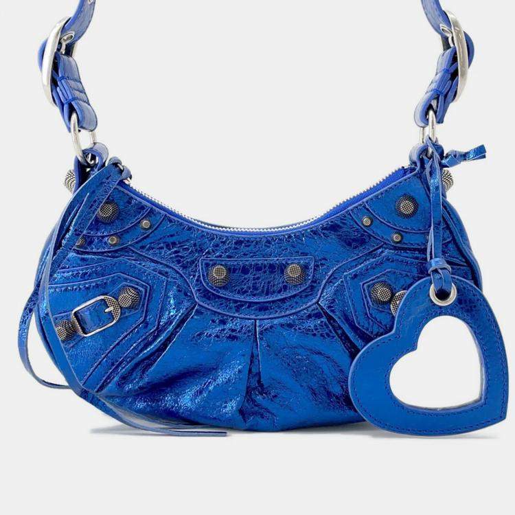 Pre Owned Balenciaga Luca Goal Xs Metallic Blue Leather Shoulder Bag