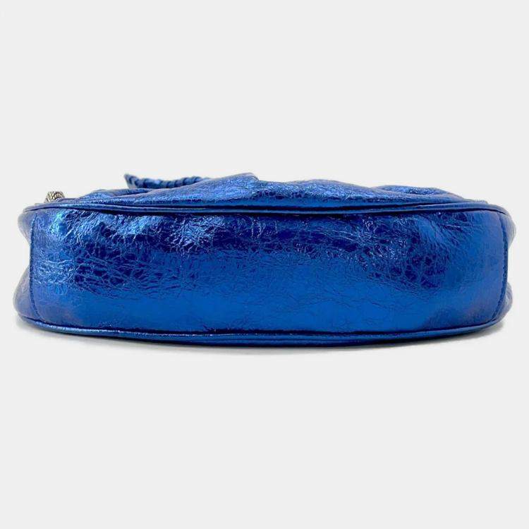 Pre Owned Balenciaga Luca Goal Xs Metallic Blue Leather Shoulder Bag