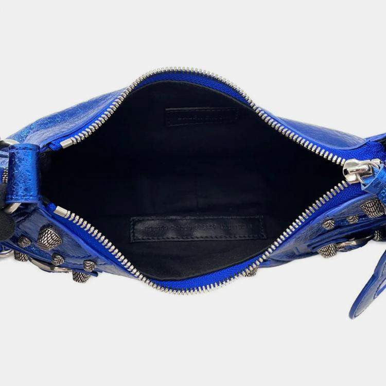 Pre Owned Balenciaga Luca Goal Xs Metallic Blue Leather Shoulder Bag