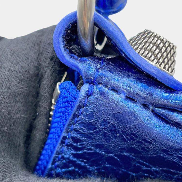 Pre Owned Balenciaga Luca Goal Xs Metallic Blue Leather Shoulder Bag