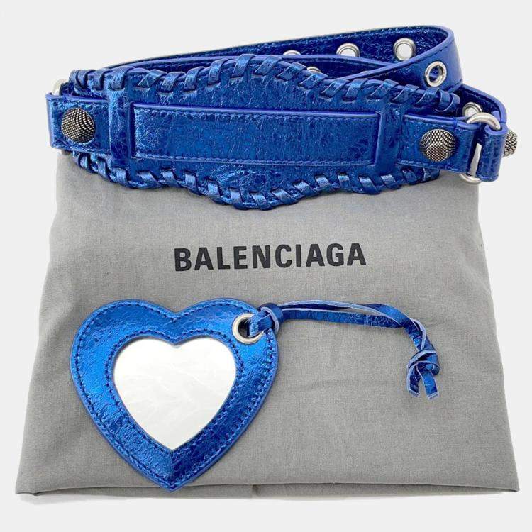 Pre Owned Balenciaga Luca Goal Xs Metallic Blue Leather Shoulder Bag