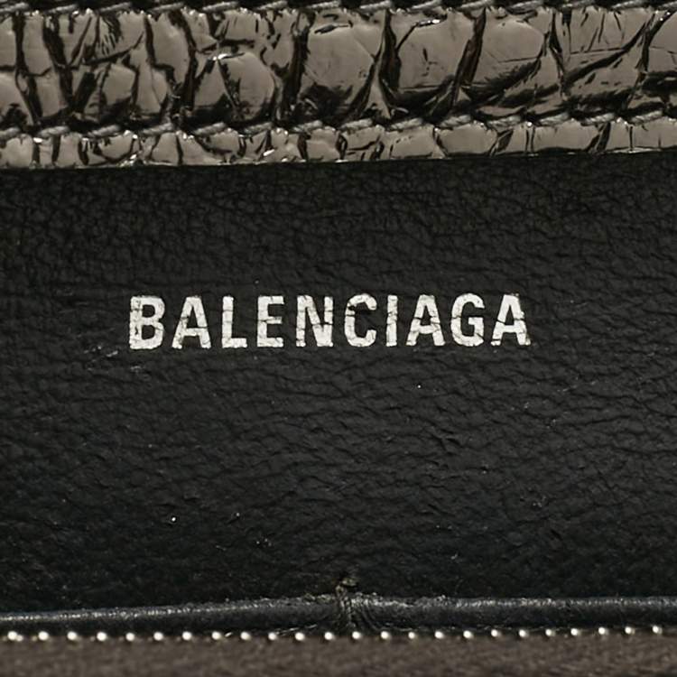 Pre Owned Balenciaga Metallic Grey Croc Embossed Leather Hourglass Wallet on Chain