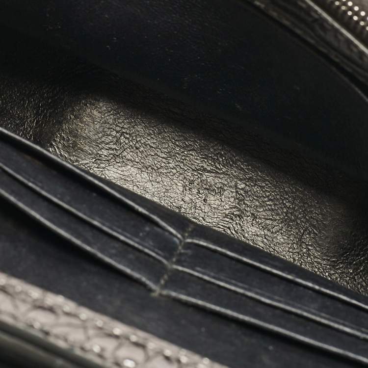 Pre Owned Balenciaga Metallic Grey Croc Embossed Leather Hourglass Wallet on Chain