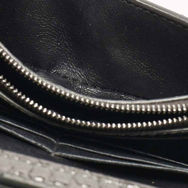 Pre Owned Balenciaga Metallic Grey Croc Embossed Leather Hourglass Wallet on Chain