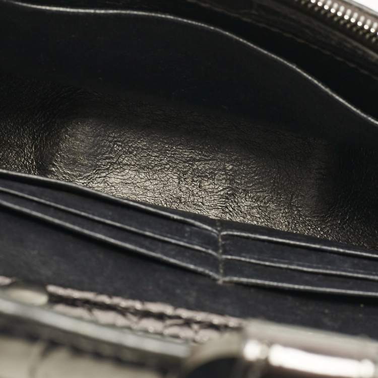 Pre Owned Balenciaga Metallic Grey Croc Embossed Leather Hourglass Wallet on Chain