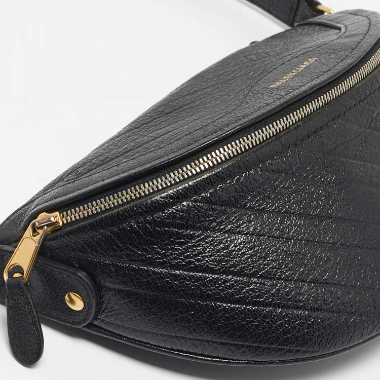 Pre Owned Balenciaga Black Diagonal Quilt Leather Souvenir Belt Bag
