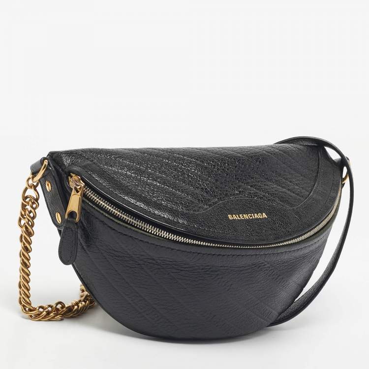 Pre Owned Balenciaga Black Diagonal Quilt Leather Souvenir Belt Bag