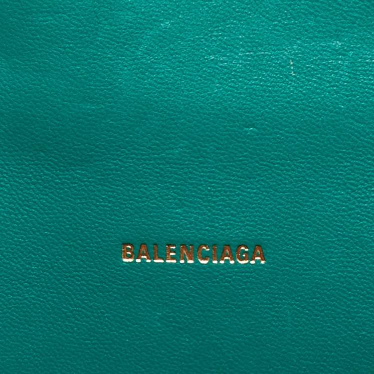 Pre Owned Balenciaga Green Croc Embossed Leather XS Hourglass Top Handle Bag