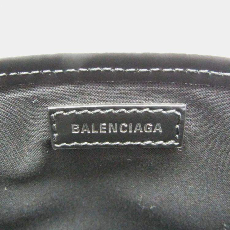 Pre Owned Balenciaga Navy Cabas S Black Canvas Leather Tote Bag