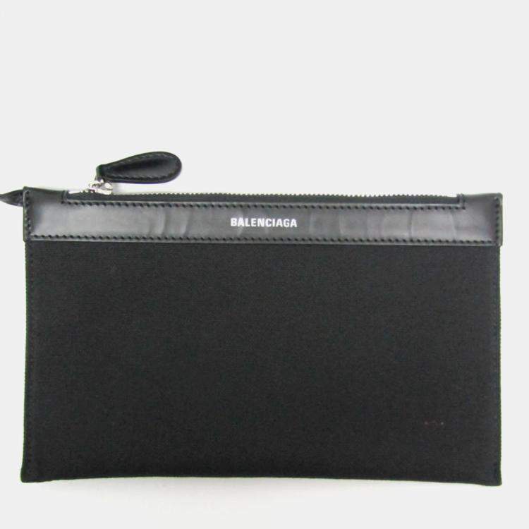 Pre Owned Balenciaga Navy Cabas S Black Canvas Leather Tote Bag
