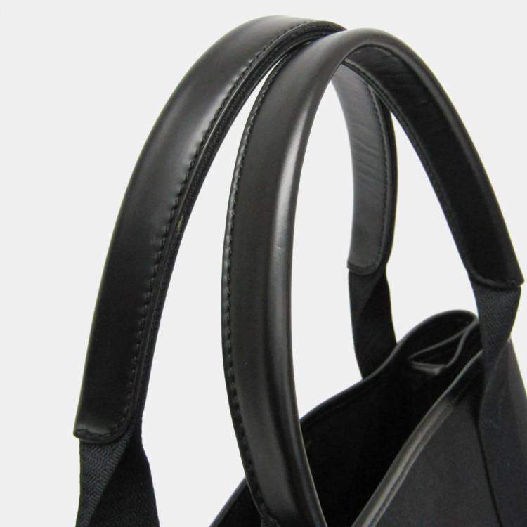 Pre Owned Balenciaga Navy Cabas S Black Canvas Leather Tote Bag