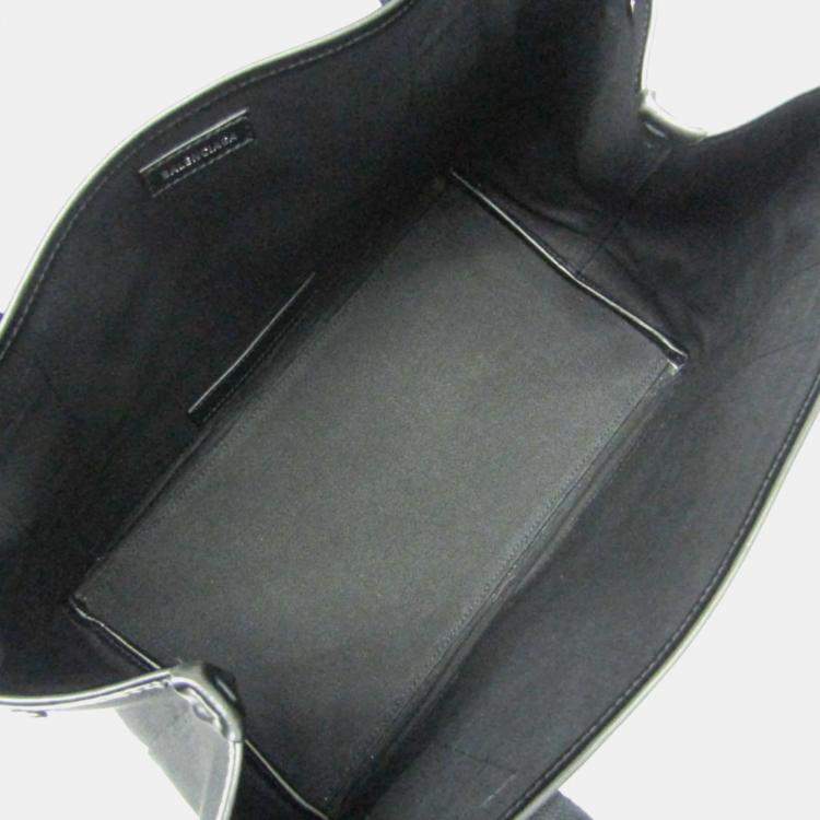 Pre Owned Balenciaga Navy Cabas S Black Canvas Leather Tote Bag