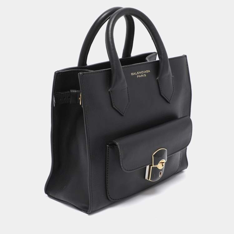 Pre Owned Balenciaga Black Leather Mini Padlock All Afternoon Tote