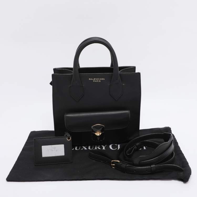 Pre Owned Balenciaga Black Leather Mini Padlock All Afternoon Tote