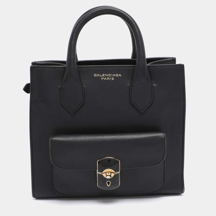 Pre Owned Balenciaga Black Leather Mini Padlock All Afternoon Tote