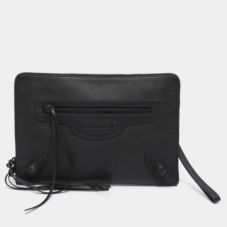 Pre Owned Balenciaga Black Leather Neo Pouch Clutch