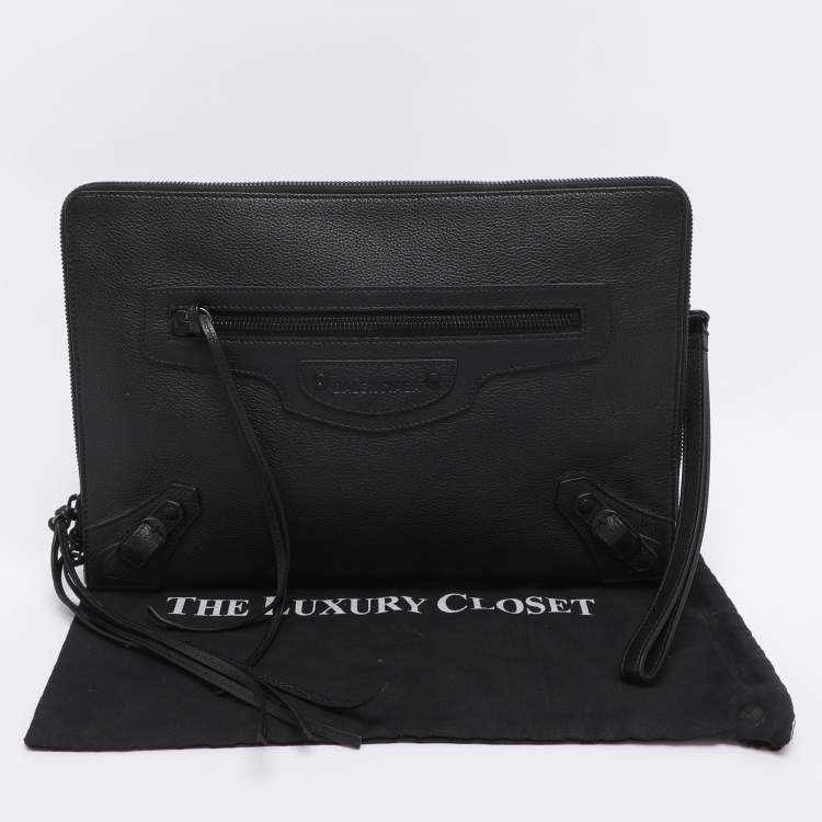 Pre Owned Balenciaga Black Leather Neo Pouch Clutch