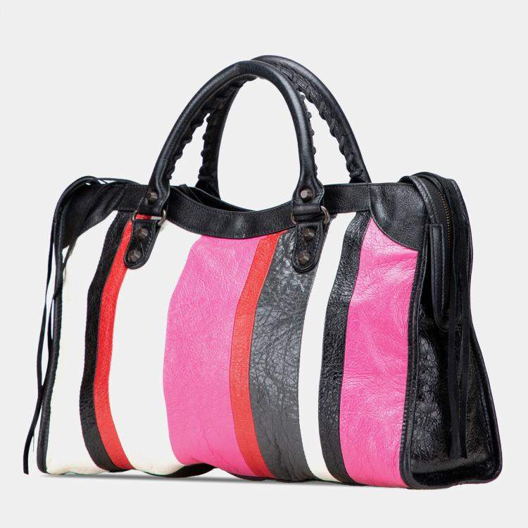 Pre Owned Balenciaga Pink Lambskin Motocross Arena Multicolore Classic City Satchel