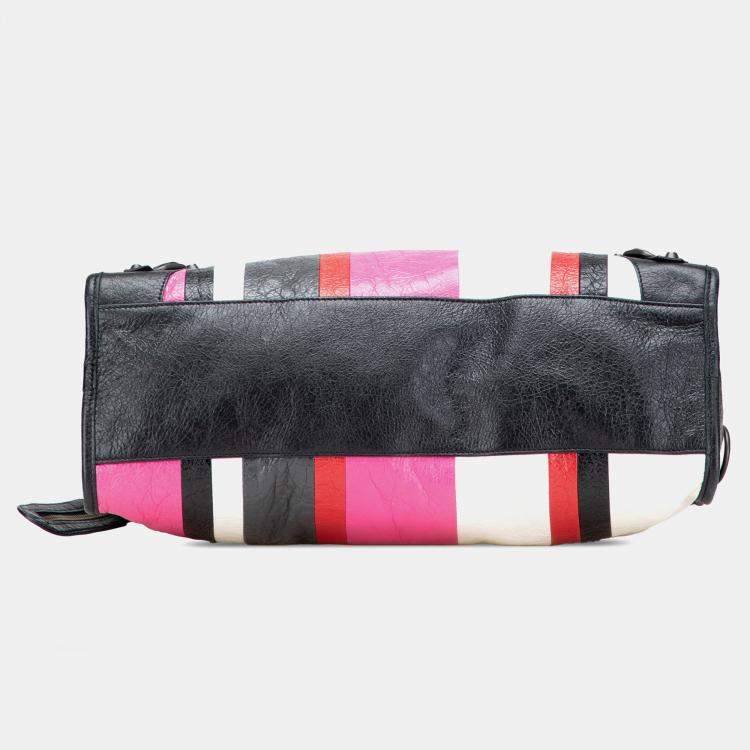 Pre Owned Balenciaga Pink Lambskin Motocross Arena Multicolore Classic City Satchel