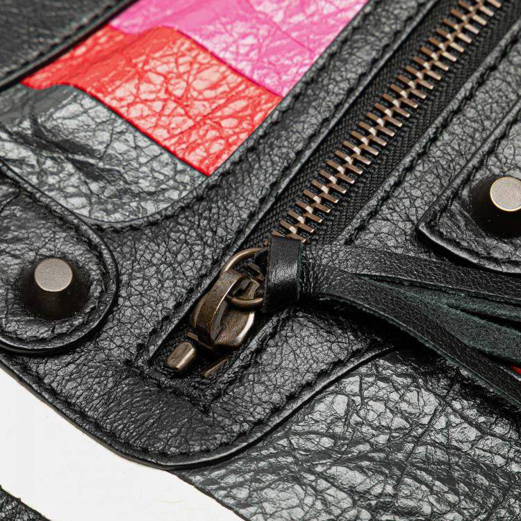 Pre Owned Balenciaga Pink Lambskin Motocross Arena Multicolore Classic City Satchel