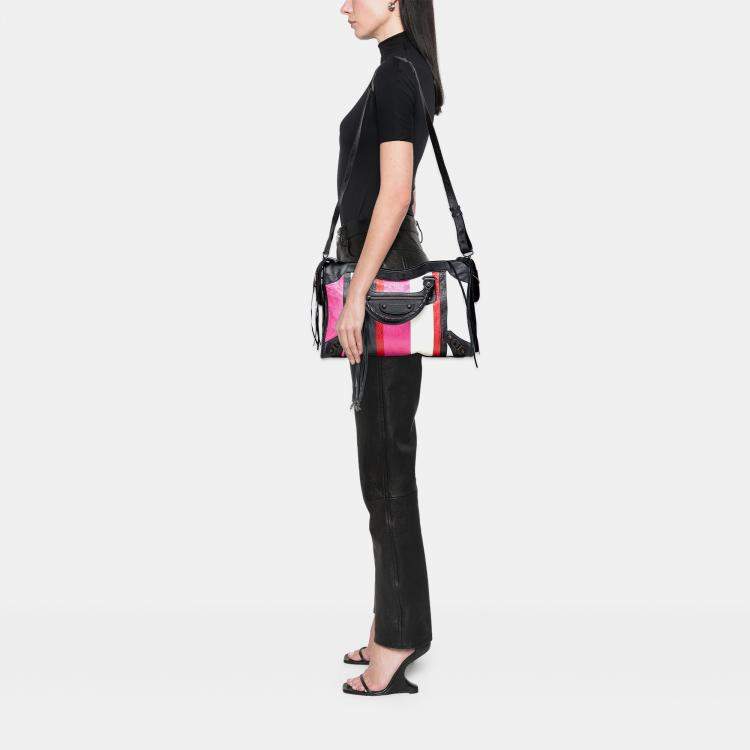 Pre Owned Balenciaga Pink Lambskin Motocross Arena Multicolore Classic City Satchel