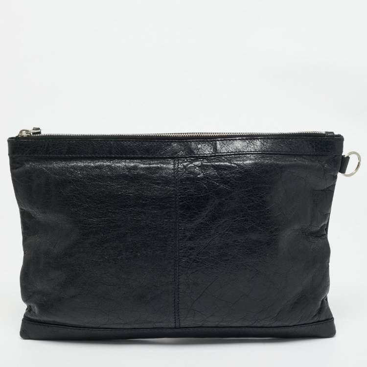 Pre Owned Balenciaga Black Leather Clip L Clutch
