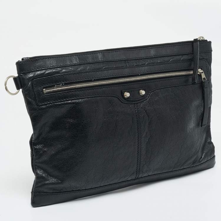 Pre Owned Balenciaga Black Leather Clip L Clutch