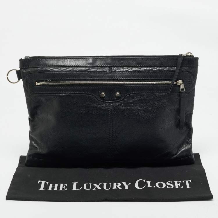 Pre Owned Balenciaga Black Leather Clip L Clutch