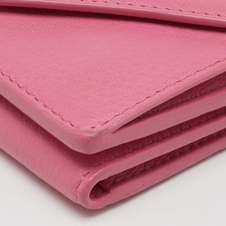 Pre Owned Balenciaga Pink Leather Mini Papier Flap Wallet